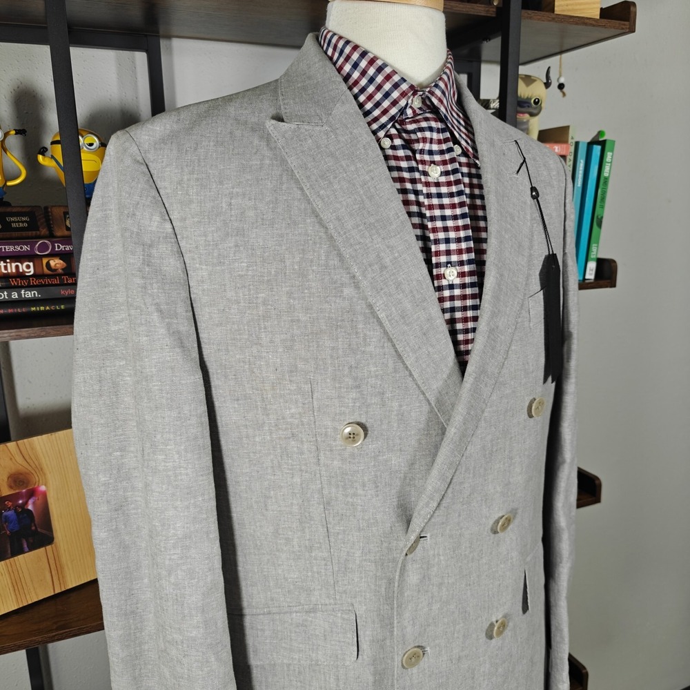 Joseph Abboud Men's Double Breast Sport Coat Gray Linen Cotton Blend Slim 42R - Picture 3 of 16